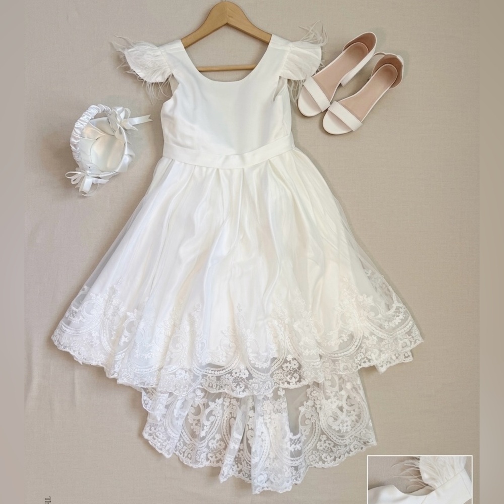 White Girls' Formal Lace High-Low Dress